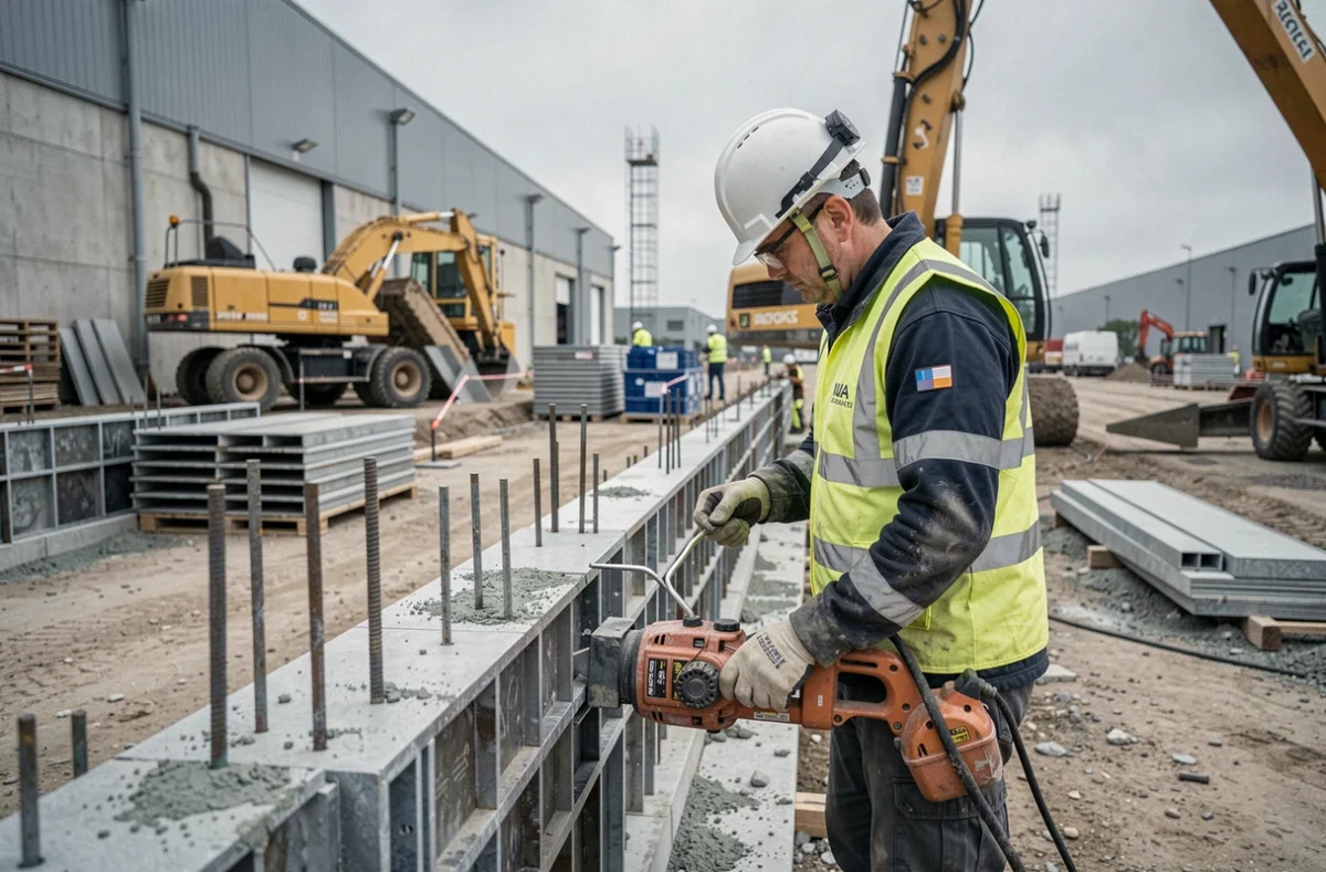Ouvrier Batec travaillant sur un chantier de rénovation commerciale à Bourges