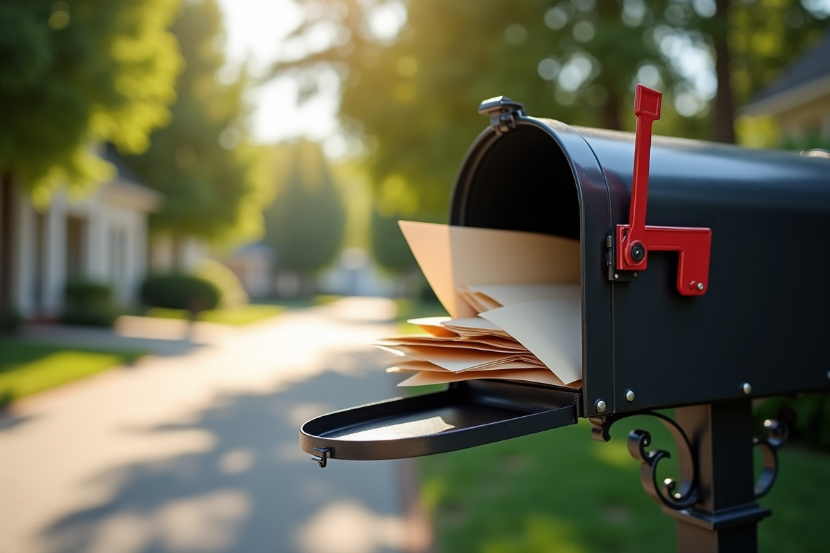 Boîte aux lettres résidentielle dans une rue ensoleillée
