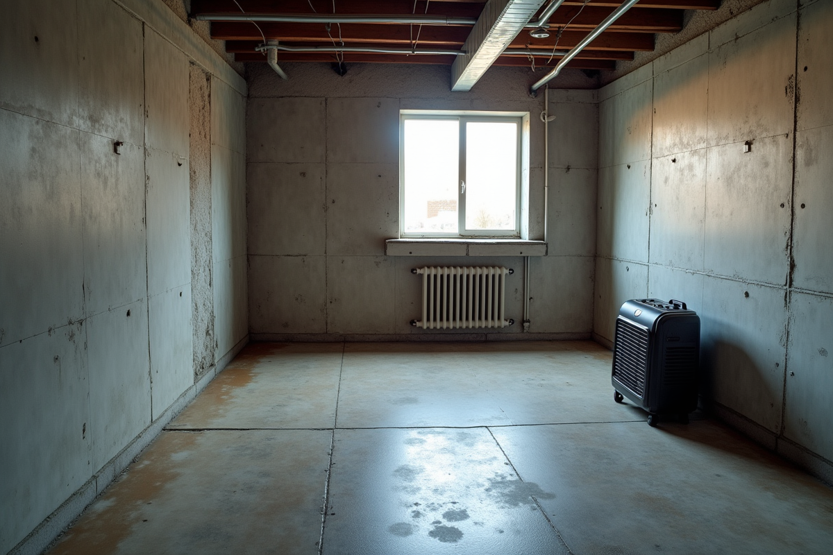 Sous-sol en construction avec chauffage portable et isolation