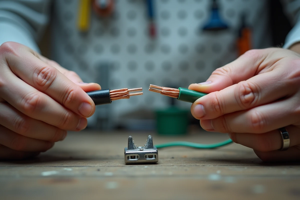 Comparaison fil électrique nu et fil serti avec embout avant connexion Wago 2 fils