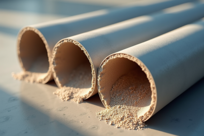 Vue rapprochee de tuyaux avec isolation en sable pour insonorisation