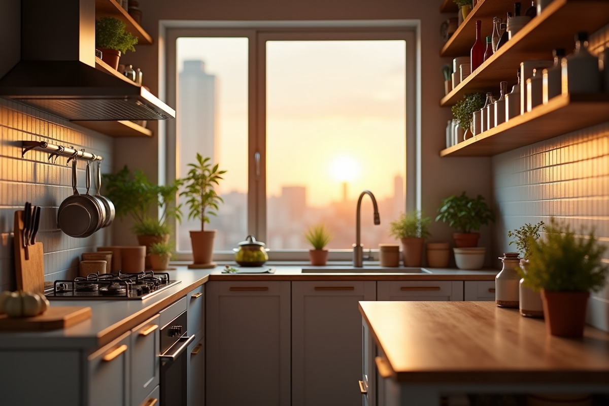 Cuisine urbaine compacte avec solutions gain de place