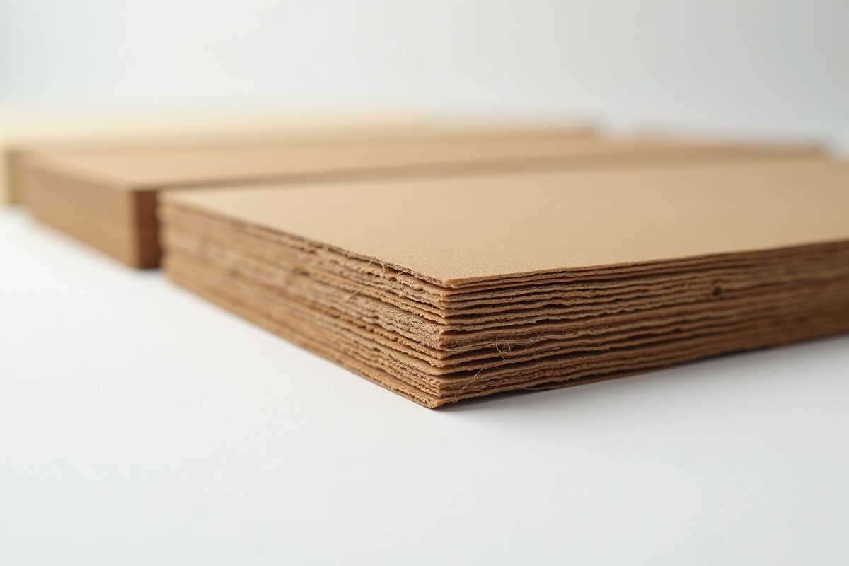 Coupe transversale de cartons montrant les couches internes en gros plan