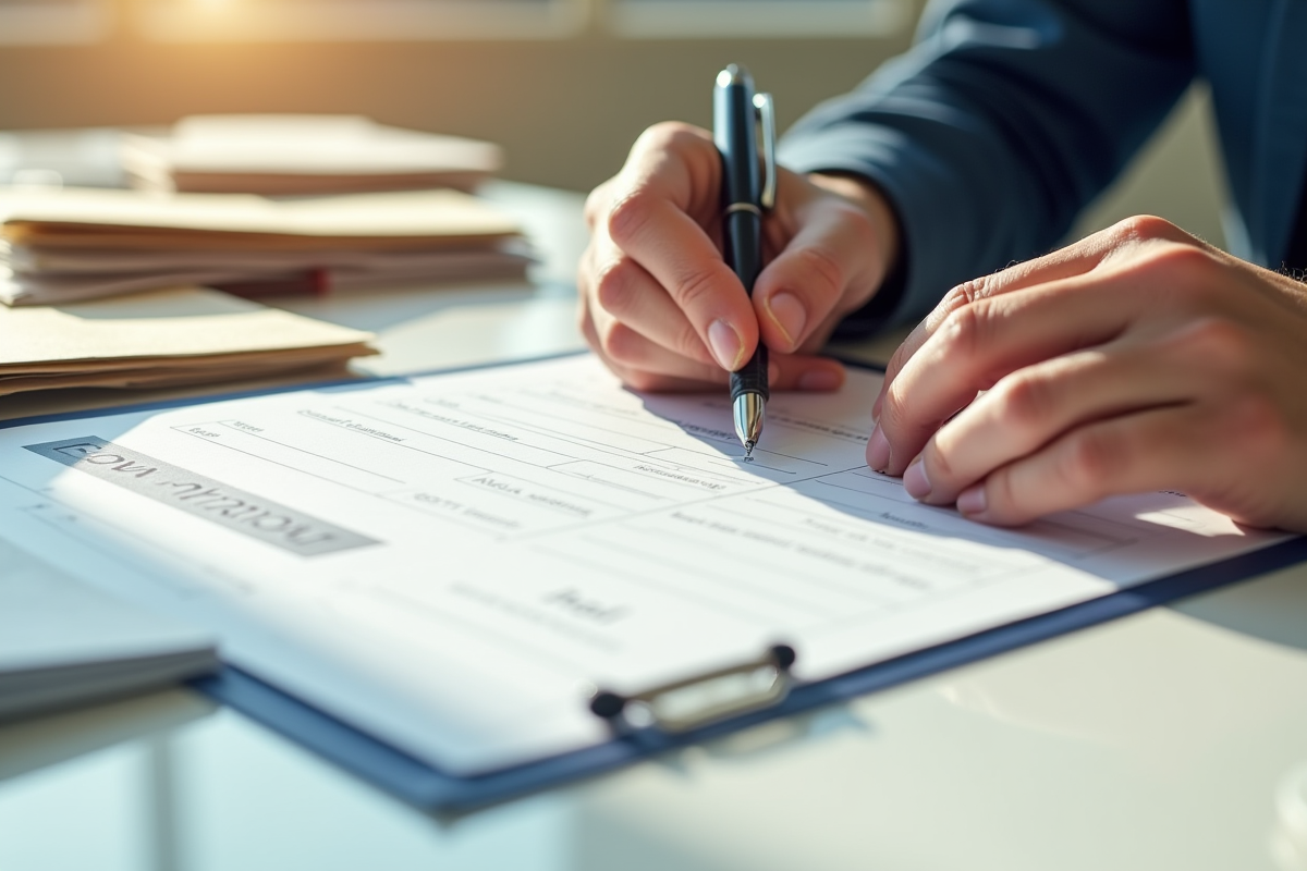 Personne remplissant un formulaire de réexpedition postale au bureau