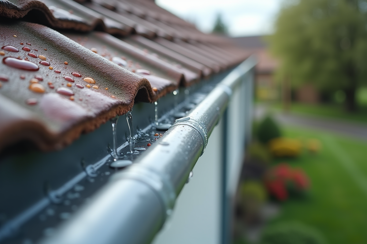 Gouttière neuve installée sur le toit d'une maison de banlieue