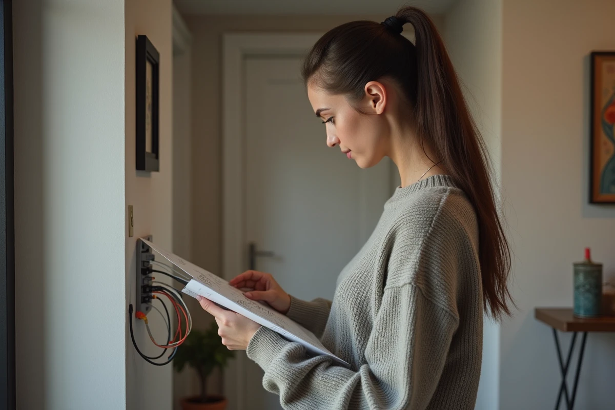 Jeune femme installant un disjoncteur dans un tableau électrique