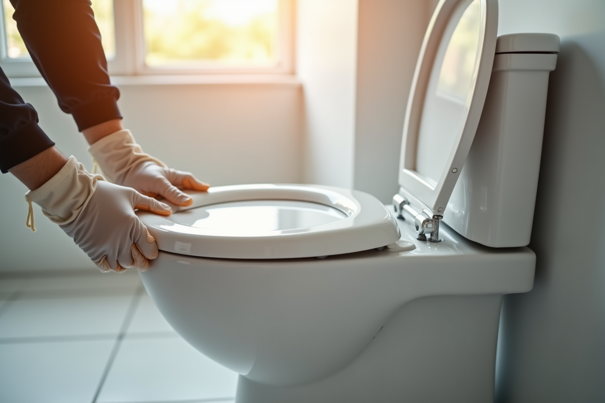 Installation d une toilette blanche dans une salle de bain lumineuse
