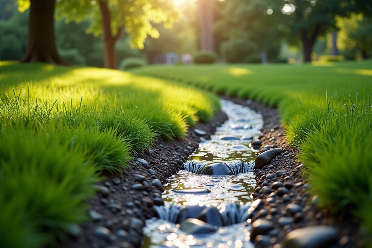 Jardin en pente avec drainage en gravier et eau filtrant