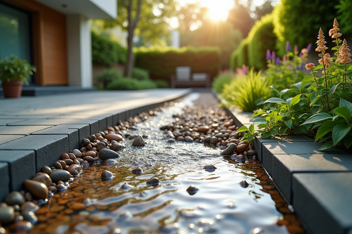 Jardin urbain avec drainage et bassin de récupération d