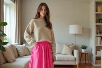 Jeune femme regarde son reflet dans un miroir avec une tenue dépareillée