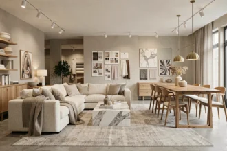 Vue d'ensemble d'un intérieur moderne et élégant représentant le thème des meilleurs décorateurs d'intérieur du Rhône