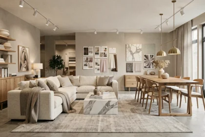Vue d'ensemble d'un intérieur moderne et élégant représentant le thème des meilleurs décorateurs d'intérieur du Rhône