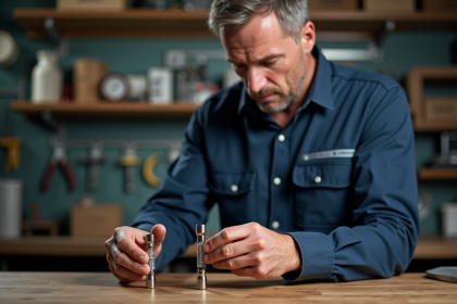 Technicien homme vérifiant des fusibles dans un atelier industriel