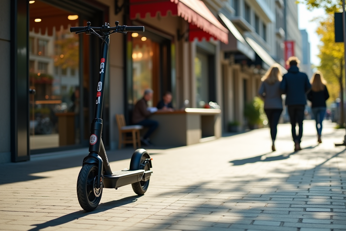 Trottoir urbain avec scooter électrique stationne